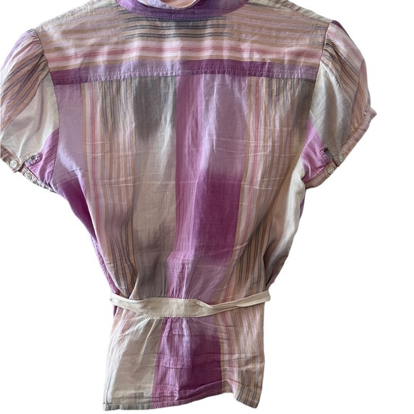 Gap Short Sleeve Pastel Button Blouse With Tie - Picture 7 of 7